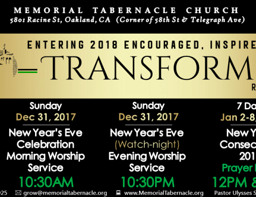 Memorial Tabernacle Church NYE Watch Night